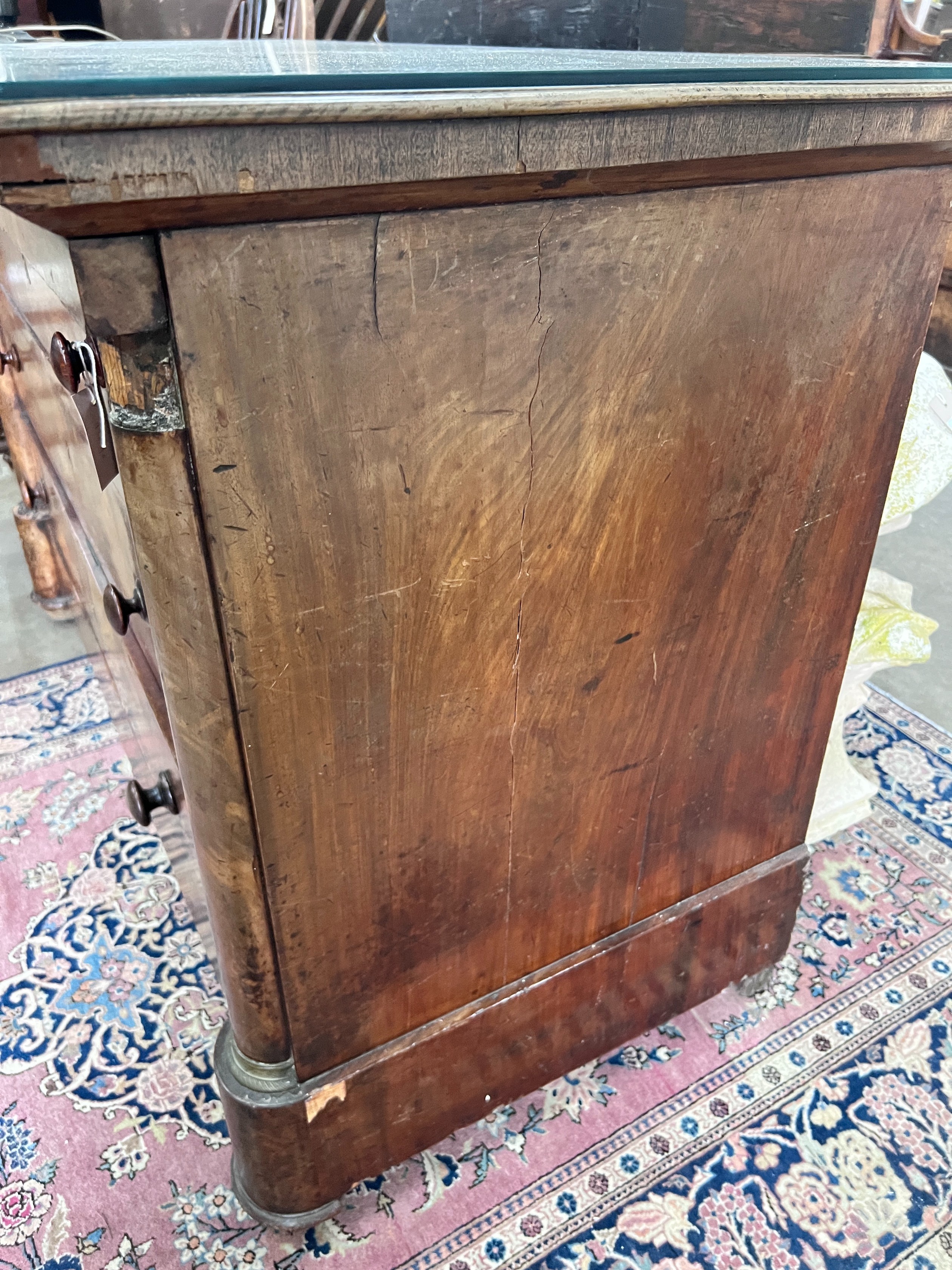 A 19th century French mahogany commode, fitted four long drawers, width 130cm, height 85cm *Please note the sale commences at 9am.